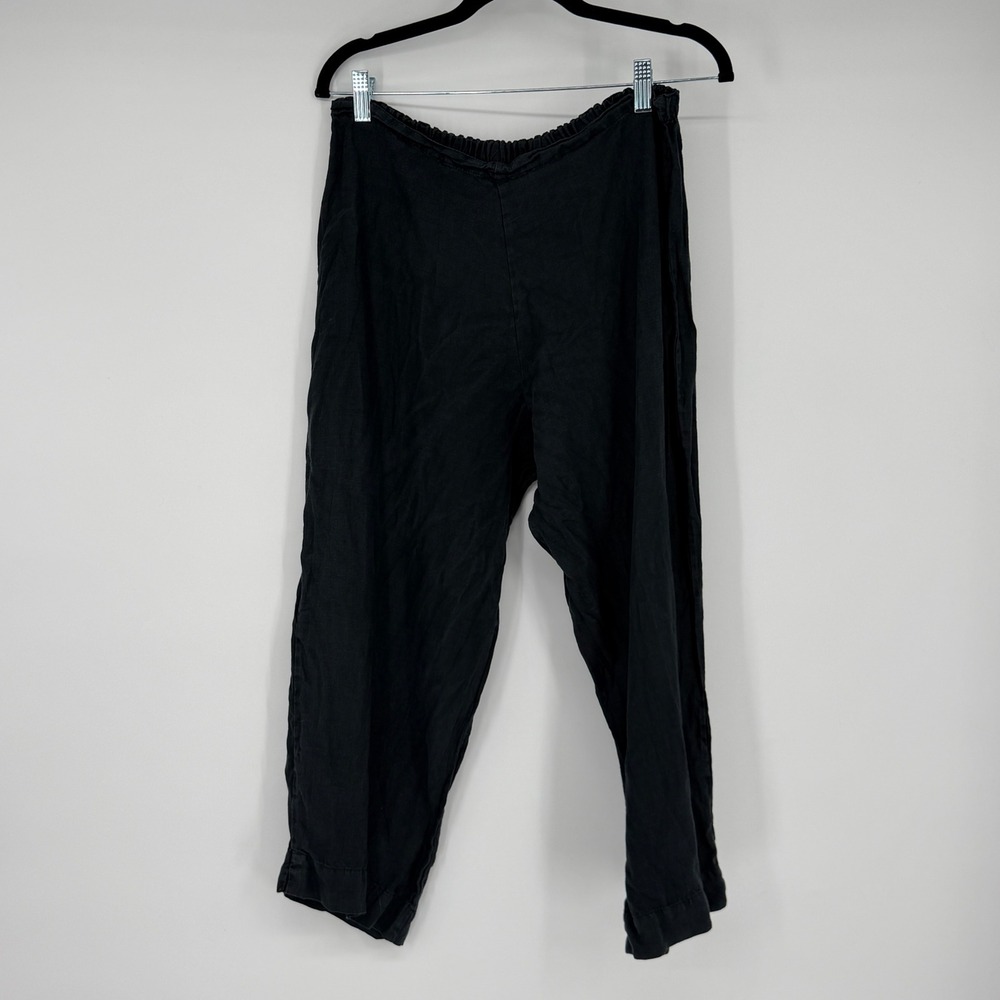 Bryn Walker Black 100% Linen Elastic Waist Cropped Pants Womens Medium USA Made - Picture 2 of 6